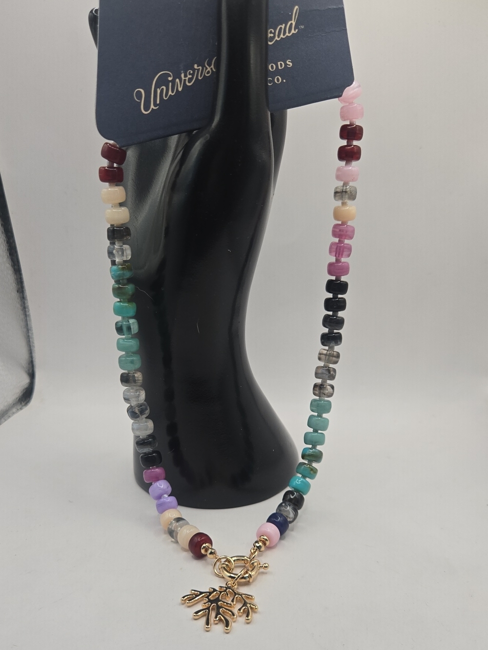 NWT Universal Thread Multicolor Beaded Necklace with Gold Coral Pendant